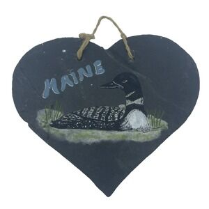 Slate Heart Hand Painted Duck Artist Signed Charles‎ Bemis 6" Hanging